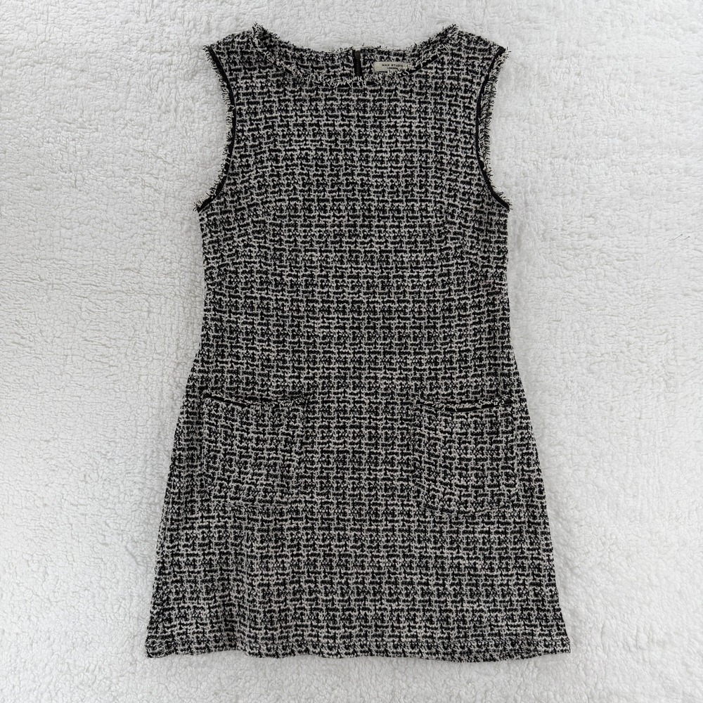 Max Studio London‎ Womens Large Black White Tweed Sleeveless Shift Dress 3907Q52